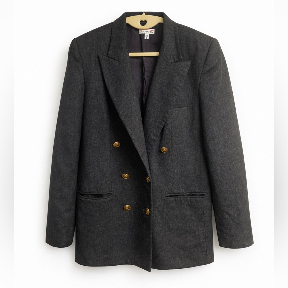 Talbots Charcoal Gray Tuxedo Blazer Jacket Size 8 Gold Button Classic - Picture 3 of 3